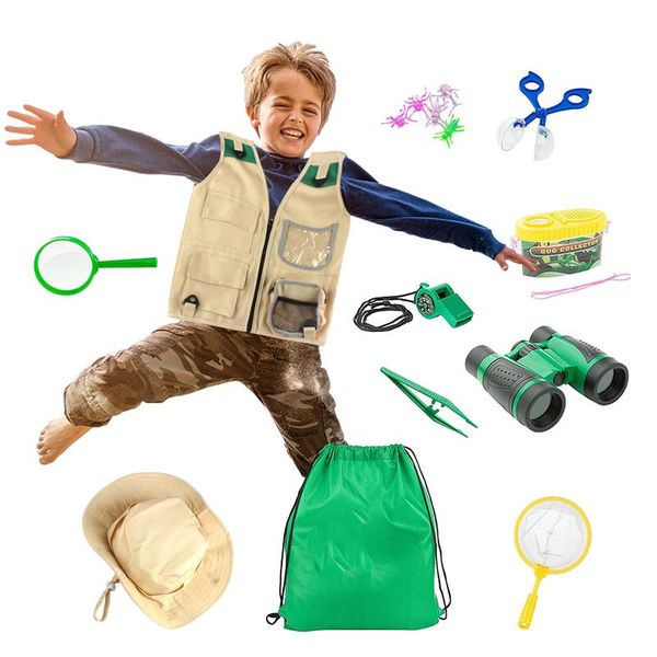 

running sets 2021 boy girl toys for children 11pcs outdoor explorer kit birthday present kid set adventure insect capture baby, Black;blue