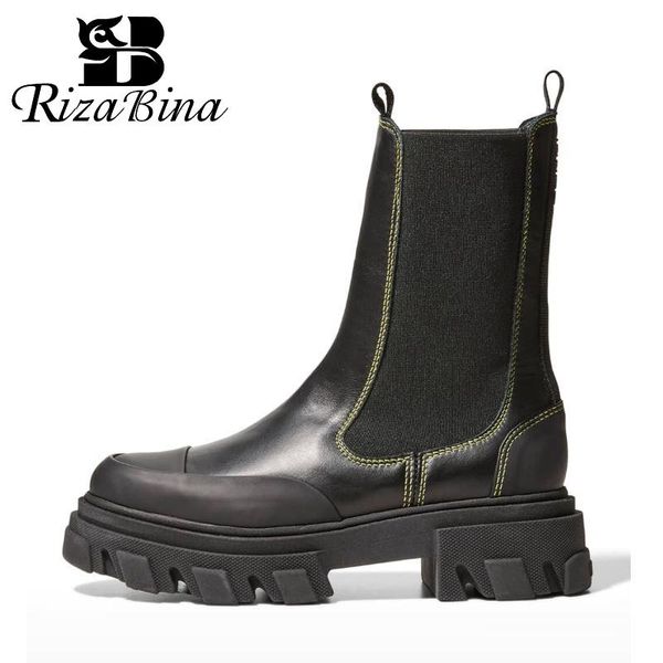 

boots rizabina women ankle thick bottom cool winter shoes ladies fashion short boot female daily footwear size 34-39, Black