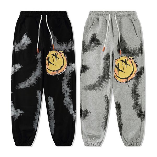 

men's pants chao brand leggings spring summer 2021 high street graffiti printing women's ruffian hsome loose sports couple, Black
