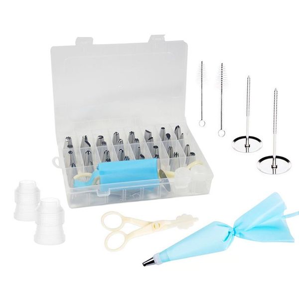 

cake tools 32 pcs/set dessert decorators stainless steel nozzle 2 icing piping cream pastry bag converters 1 box baking tool