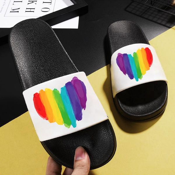 

slippers lgbt rainbow women cartoon home summer indoor girls beach slides flip flops female zapatillas de mujer, Black