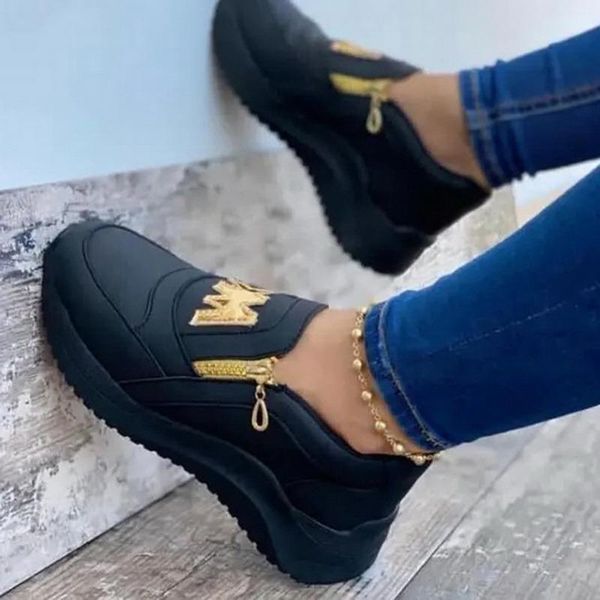 

boots spring black wedges sneakers platform women shoes thick bottom fashion zipper non-slip casual korean women's vulcanized 9ceu