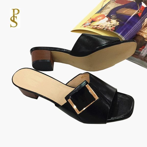

slippers summer lady's women's shoes decorated with metal buckles, Black