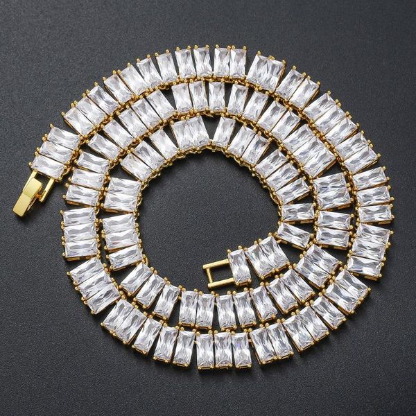 

fashion charm 10mm iced out bling square zircon 1 row tennis chain necklace hip hop jewelry gold and silver charms gift chains