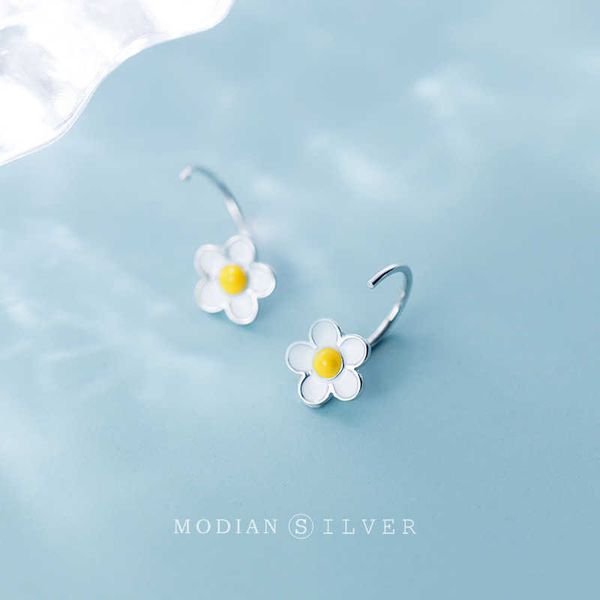 

fashion white frangipani stud earring for women genuine 925 sterling silver enamel plant ear studs fine jewelry 210707, Golden;silver
