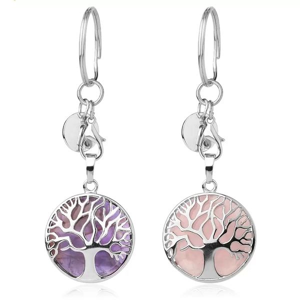 

natural stone original keychains tree of life key rings silver color healing crystal car decor keyrings keyholder for women men, Slivery;golden
