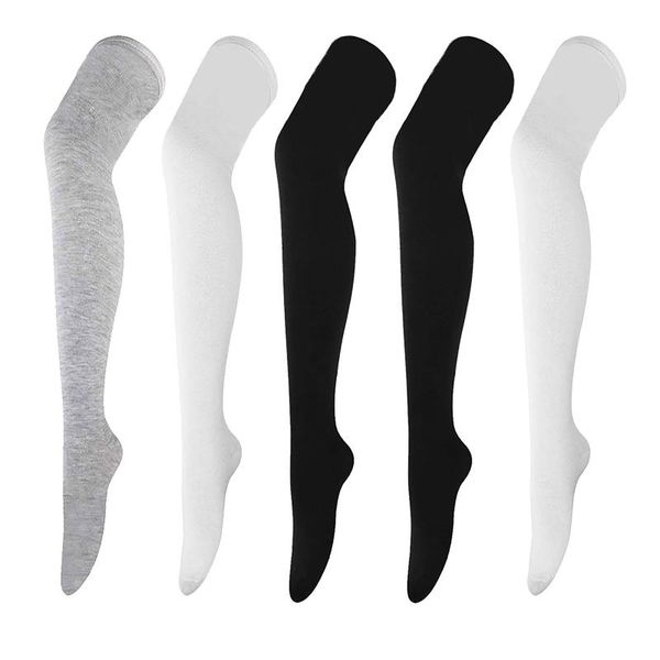 

socks & hosiery 5 pairs stockings for woman solid color over knee high thin polyester the female girls long, Black;white