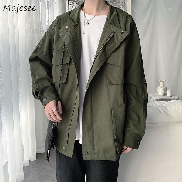 

men's jackets cargo jacket men zipper solid simple all match plus size 3xl casual retro mens vintage korean streetwear ulzzang coat, Black;brown