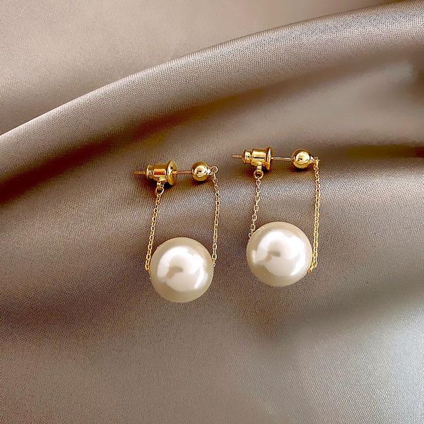 

dangle & chandelier modern simple small pearl pendant drop earrings for women party accessories gold round hanging earring female trendy kol, Silver