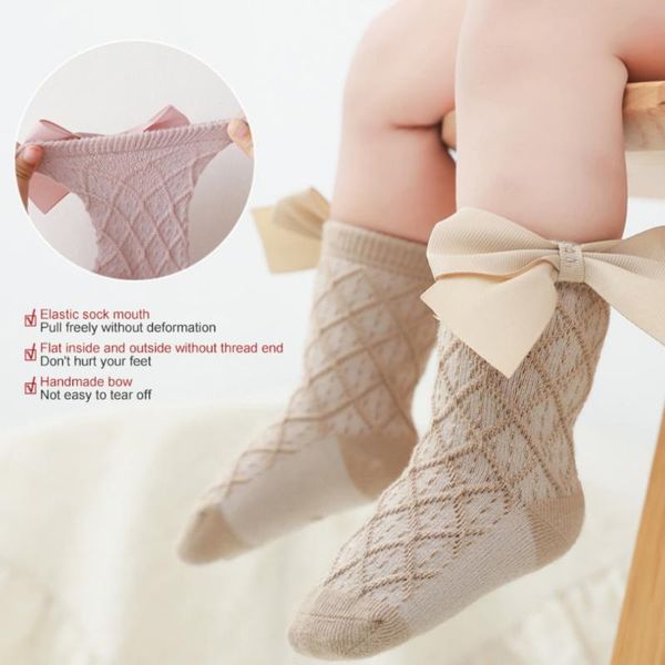 

socks girls' bow mid-calf baby cotton breathable elastic warm winter, Pink;yellow