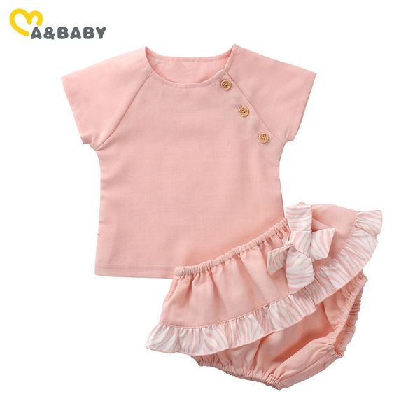 

0-24m summer born infant baby girl clothes set t shirt bow ruffles shorts outfits 210515, White