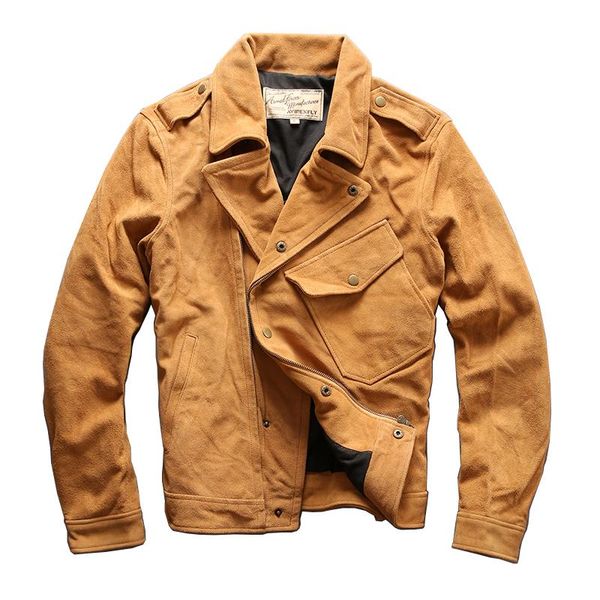 

men's leather & faux avirexfly cow mens cowhide coat vintage rider jacket, Black