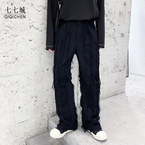 

men's pants mens broken edge stripe splice pant casual streetwear hip hop gothic black white trousers japan harajuku korea straight