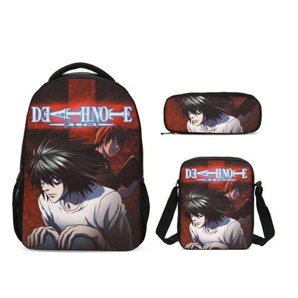 

backpack cartoon children school backpacks fashion 3 pcs/set death note printing shoulder bags for teenage cool kids bookbags
