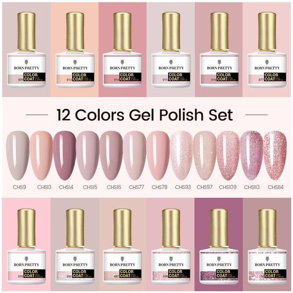 

nail art kits born pretty 10ml 12pcs gel kit 2021 color polish black white pink blue glitter long lasting varnish