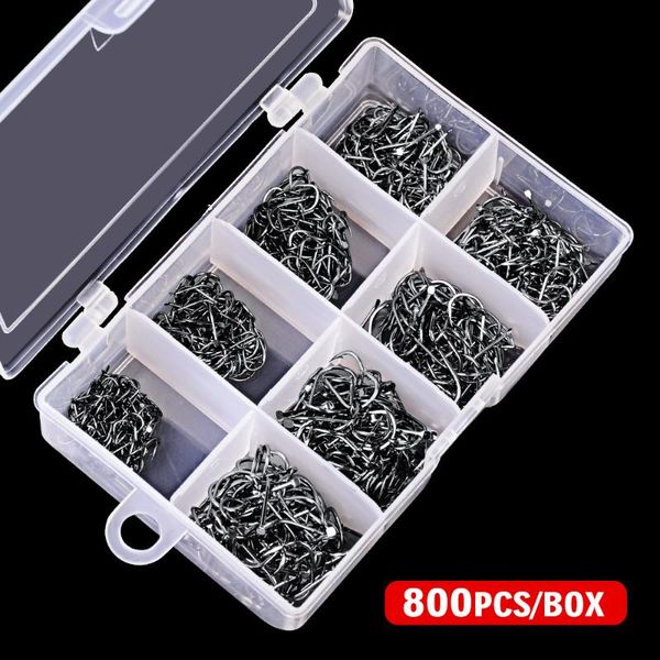 

800pcs/box fishhook 3#-10# single hook high qulity fishing jig big black hooks