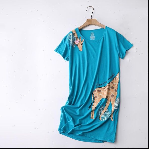 

summer casual loosen cartoon women sleepwear nighty dress cotton nightgown short sleeve round collar sleepshirt, Black;red