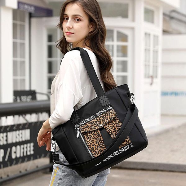 

duffel bags leopard print for female large-capacity waterproof oxford cloth shoulder crossbody travel tote bag shopping ladies handbag