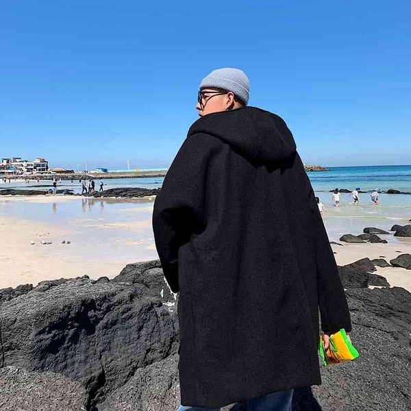 

men's wool & blends liketkit mens winter hooded long trench coat male solid casual cotton loose korean fashions overcoats1 ehhd, Black