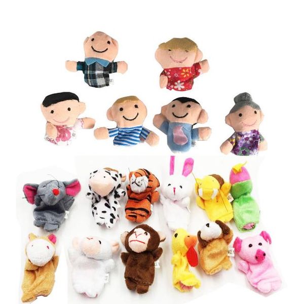 Tempo della storia Marionette da dito Stoffa Velluto Peluche Bambola Diversi animali dei cartoni animati Persone Membri della famiglia Cestino pasquale