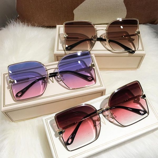 

sunglasses 2021 women oversized cat eye eyewear gradient brown pink rimless sun glasses for female gift brand designer uv400, White;black