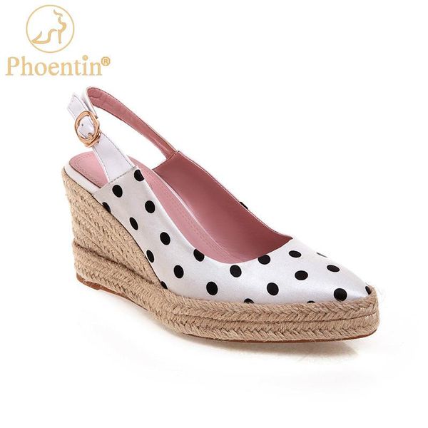 

dress shoes phoentin wedges for women 2021 polka dot wedge heels platform pointed toe silk slingbacks white ft885, Black