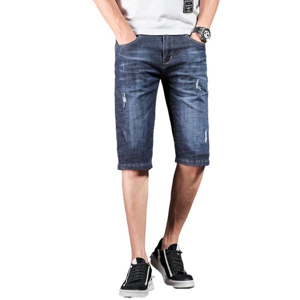 

men's shorts short mens jeans brand ripped biker men denim pants elastic dark blue streewear frayed slim fit pantalon homme jean, White;black