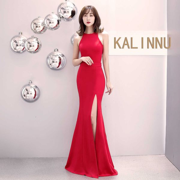 

luxury evening dress 0717 toast bride 2021 summer long wedding host banquet evening slim fitting fishtail gift, Black;gray
