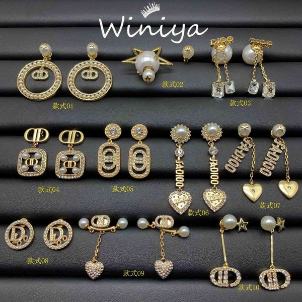 

d family earrings 21 years new brass letters pearl dijia fashion simple s925 sier needle, Golden
