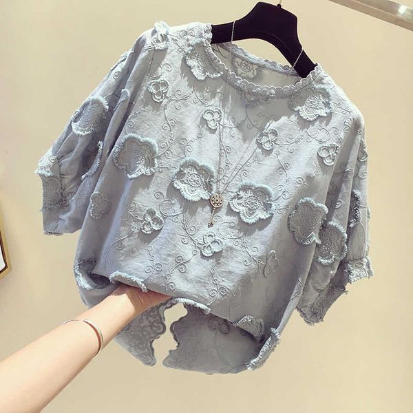 

fashion lace blouse beading cotton blouse women shirt long sleeve chiffon shirt plus size clothing 210601, White