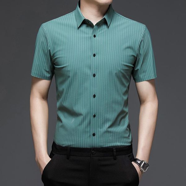 

men's dress shirts striped shirt 2021 summer young short sleeve printed lapel fit, White;black