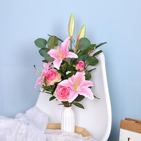 

decorative flowers & wreaths diy artificial silk rose lily bouquet wedding home garden el restaurant office furnishings decor simulation flo