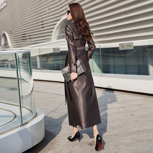 

autumn temperament waist coffee color long coat british style over the knee women women's wool & blends, Black