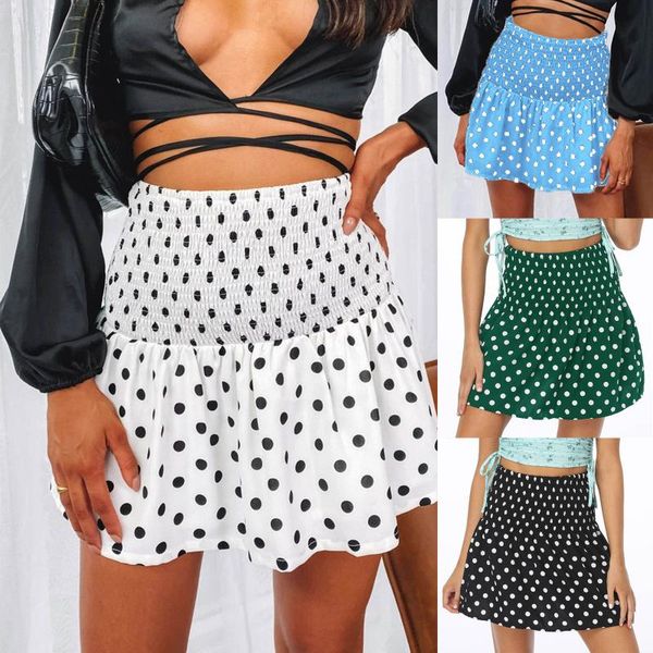 

skirts women summer chiffon short green dot print high waist fashion a-linen mini skirt korean womens clothes streetwear, Black