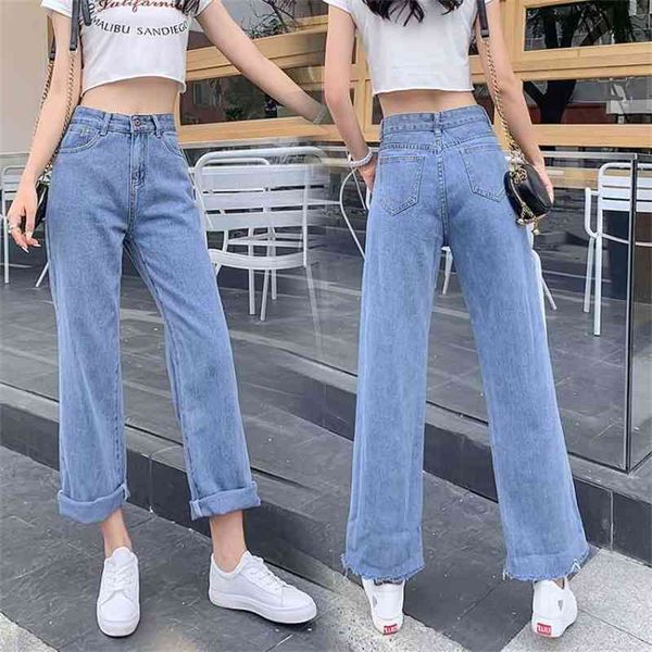

women's jeans fall korean version of student capris big fat mm loose light blue wide leg pants bpw5
