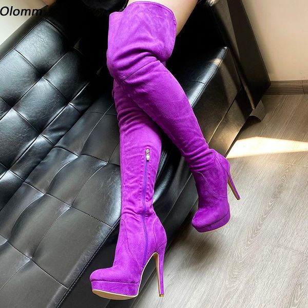 

boots olomm handmade women winter over the knee thin platform stiletto heels round toe purple party shoes plus us size 5-20, Black