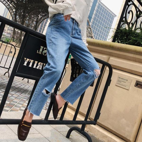 

women's jeans 4xl plus big size panty women spring winter autumn 2021 feminina thin fashion hole loose denim pants female f0368, Blue