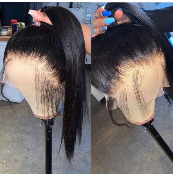 

lace front human hair wigs pre plucked with baby deep part brazilian straight frontal wig closure1, Black;brown