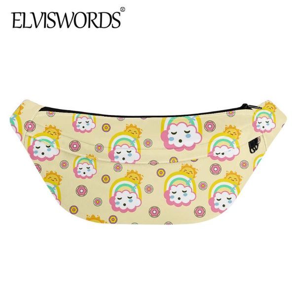 

teen girls cute fanny pack cartoon rainbow clouds pattern travel chest bag 2021 fashion banana sport purse waist bags