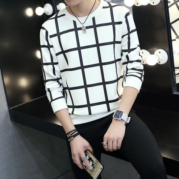

men's t-shirts fall fashion leisure chequered t-shirt sleeve, White;black
