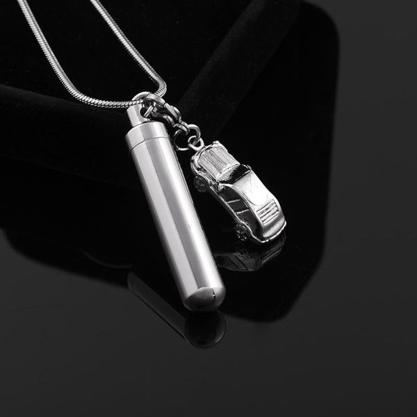 

polished rembrance memorials cylinder tube with car cremation jewelry charms urn pendant&necklace for ashes pendant necklaces, Silver