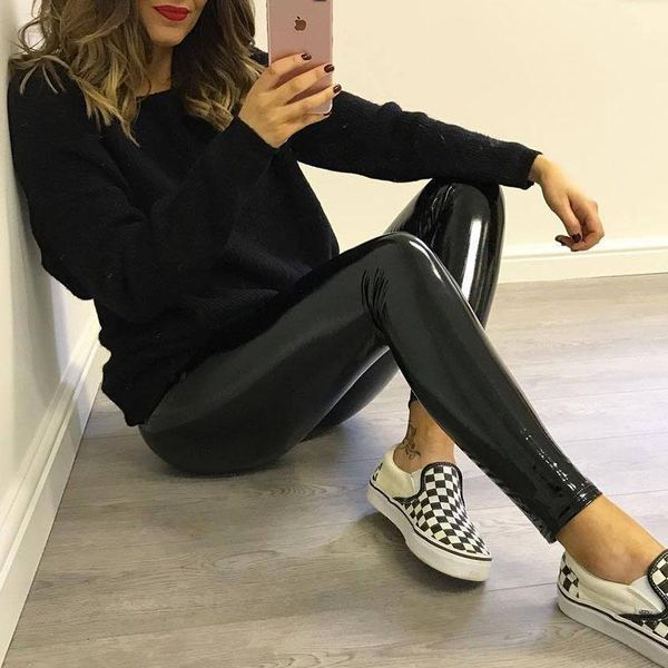 

women's leggings black push up women autumn pu leather skinny leggin slim long pants for high waist female