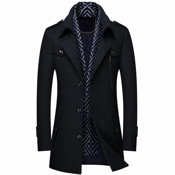 

men's wool & blends autumn winter men coats turn down collar male fashion blend jackets outerwear smart casual trench, Black