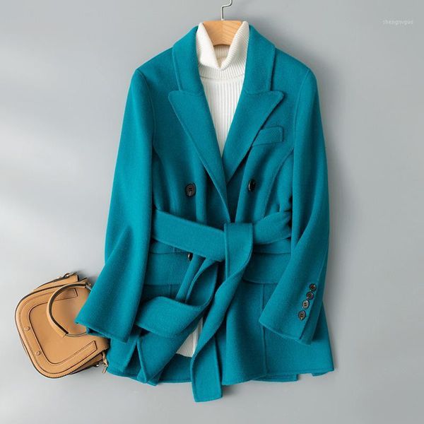 

high end autumn and winter korean loose small short suit collar double faced cashmere coat women's wool & blends, Black