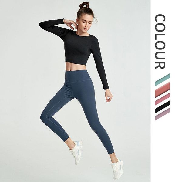 

yoga outfit plain backless sport long sleeved shirts women slim fit anti-sweat fitness workout gym cropped