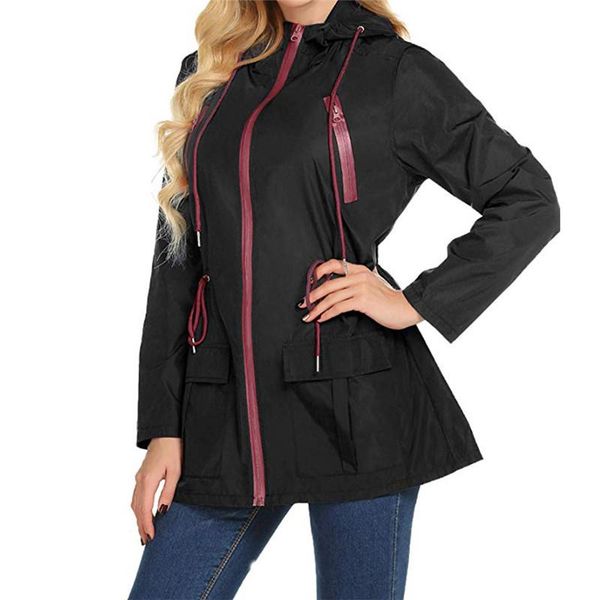 Damen-Jacken, einfarbig, Regenjacke, groß, lang, wasserdicht, Sonnenschutz, Outdoor-Regenmantel mit Kapuze, winddicht, N4