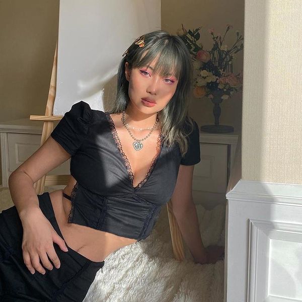 

women's t-shirt women crop casual short sleeve fashion solid color v-neck bandage slim clothes for female ladies summer, White