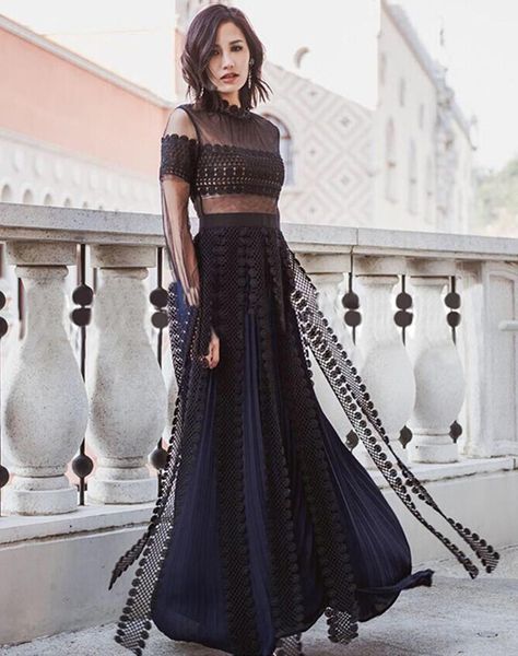 

casual dresses summer women's lace embroidery perspective designer tunic slit long dress fashion elegant party maxi vestidos mujer, Black;gray
