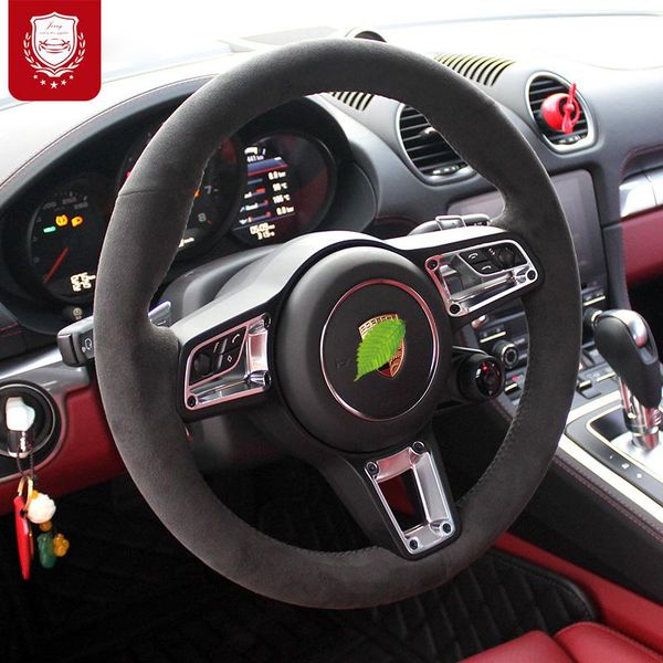 

black steering wheel cover for porsche macan cayenne taycan panamra 718 macan cayenne 971 9ya 911 auto alcantara car accessories