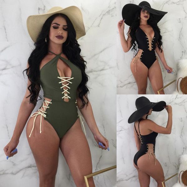 

summer women one piece swimwear swimsuit monokini bandage bikini female hollow out bodysuit bathing beachwear one-piece suits